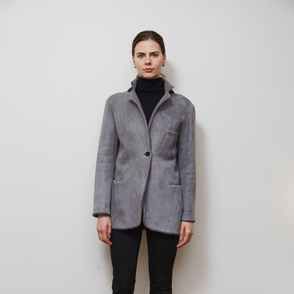 Grey shearling blazer